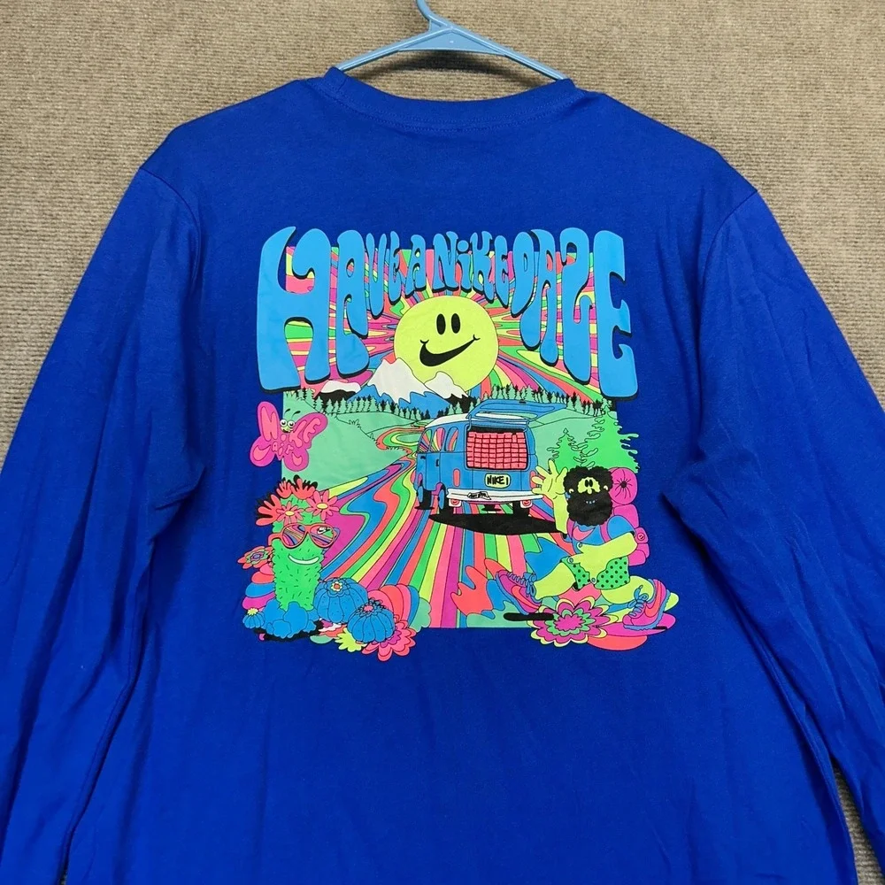 Nike Have A Nike Daze T Shirt Men's M TALL Long Sleeve Psychedelic Royal Blue - Picture 1 of 12